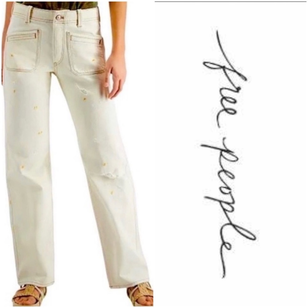 Free People Go Easy Boot Cut Jean Oak Ivory Sz. 30 NWT Runs Big